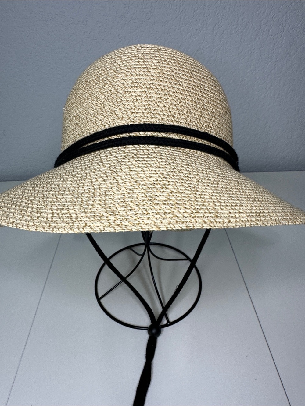 Women’s Wide Brim Straw Sun Hat with Black Trim Furtalk Large